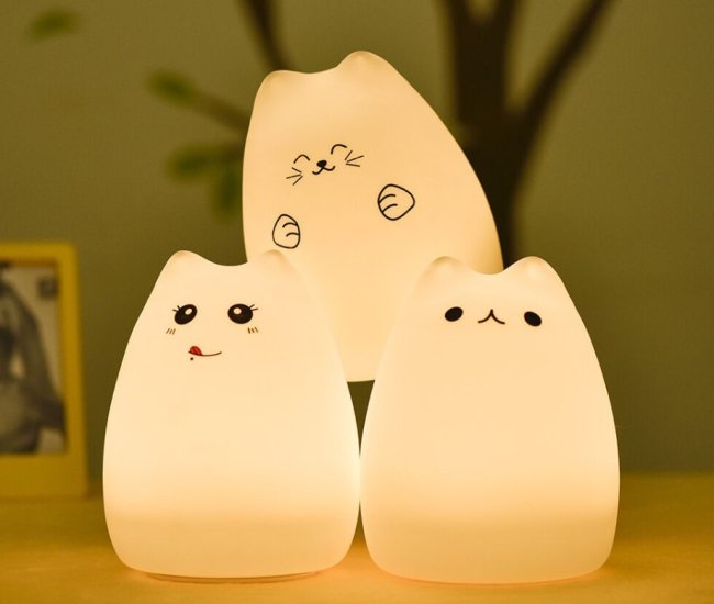 Cute Silicon Cat Night Light Rechargeable Lamp