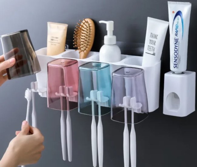 Toothbrush Holder Organizer with Toothpaste Dispenser Set
