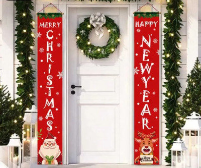 Merry Christmas Happy New Year Door Side-By-Side Banners