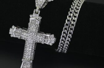 Hip Hop Style Diamond Cross Pendant Necklace with Cuban Chain
