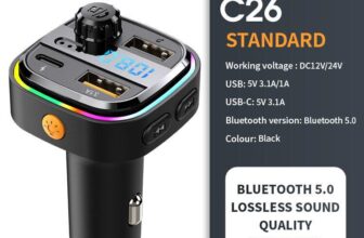 Bluetooth 5.0 FM Transmitter with Hands-Free Car Kit and 22.5W USB Super Quick Charge Adapter