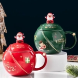 Elegant Christmas Gold Mug with Santa Claus Spoon
