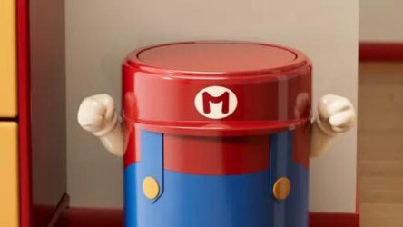 CHUMX Moveable Household Trash Can with Lid and Wheels, featuring a Mario Cartoon design
