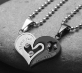 I Love You Stainless Steel Heart Necklaces for Couples