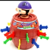 Interactive Pop-Up Pirate Barrel Game with Colorful Swords